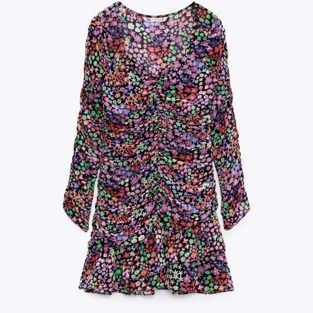 Zara floral detailed draped multicolor dress